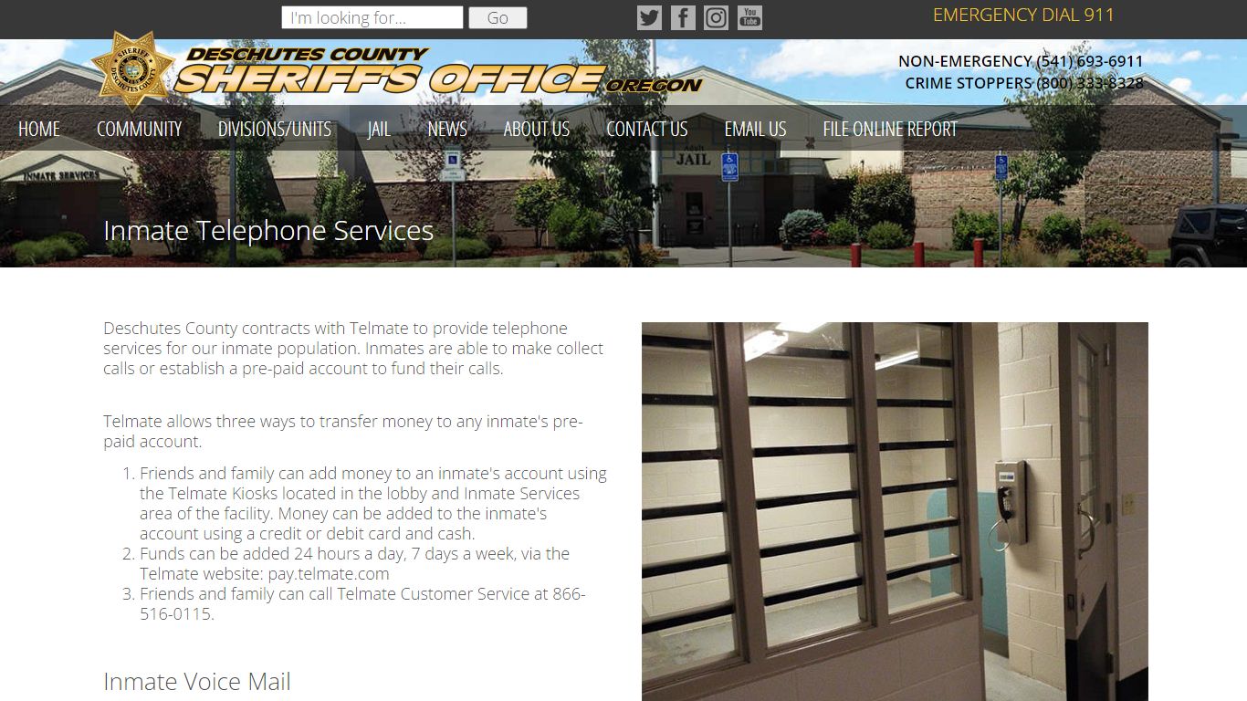 Inmate Telephone Services | Deschutes County Sheriff's Office in Oregon